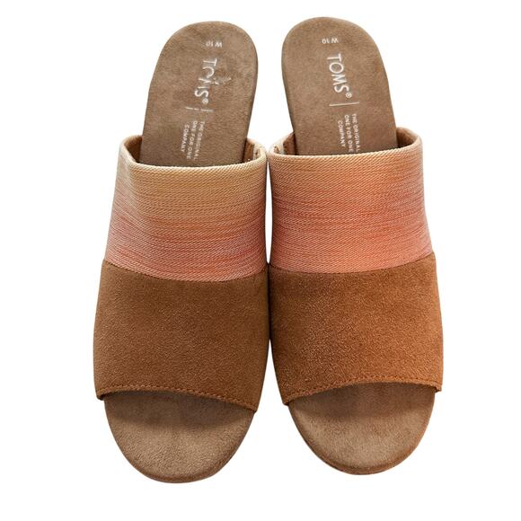 TOMS Monica Cork Wedge Mule Sandal Ombre Tan Orange Size 10 - Picture 1 of 11